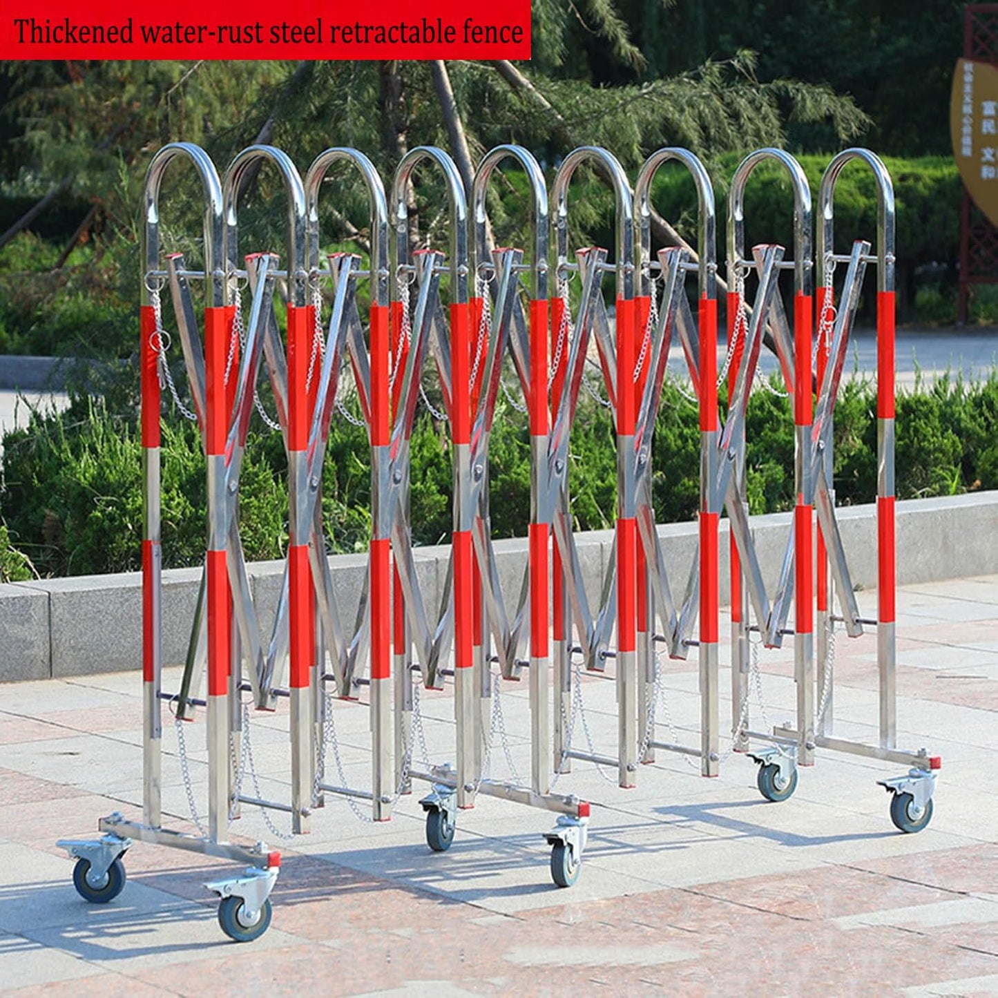 Metal Expandable Barricade, Safety Barrier with Casters, Portable Mobile Gate Stainless Steel Fence,Adjustable Traffic Fence for Home, School, Warehouse, 9.8 Feet * 3.9 Feet(High)