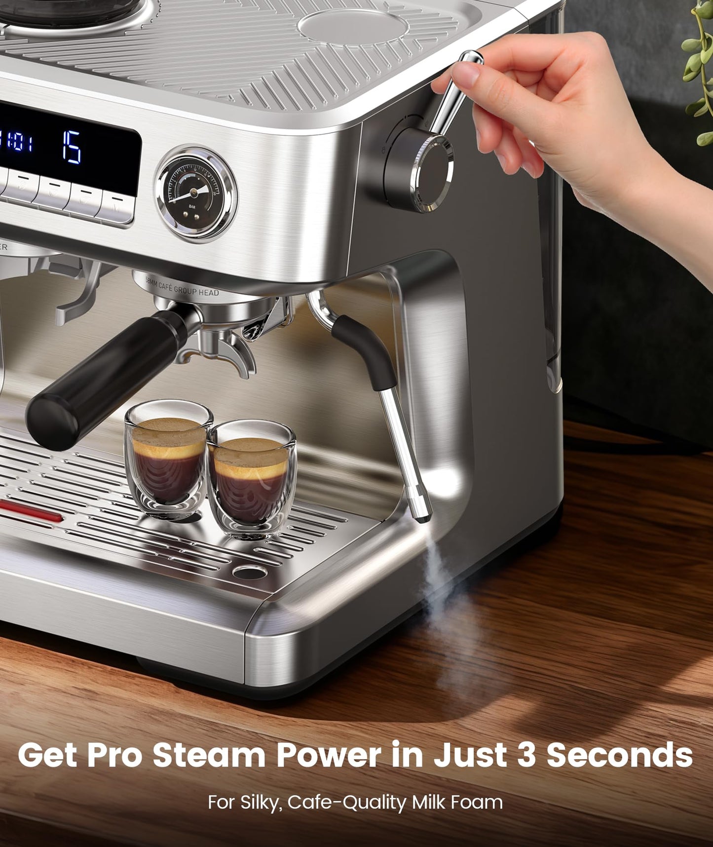 COWSAR Dual Boiler Espresso Machine with Grinder, 20 Bar Espresso Machines with Milk Frother, Espresso Maker with Removable Water Tank, Commercial Expresso Coffee Machines, Brushed Stainless Steel