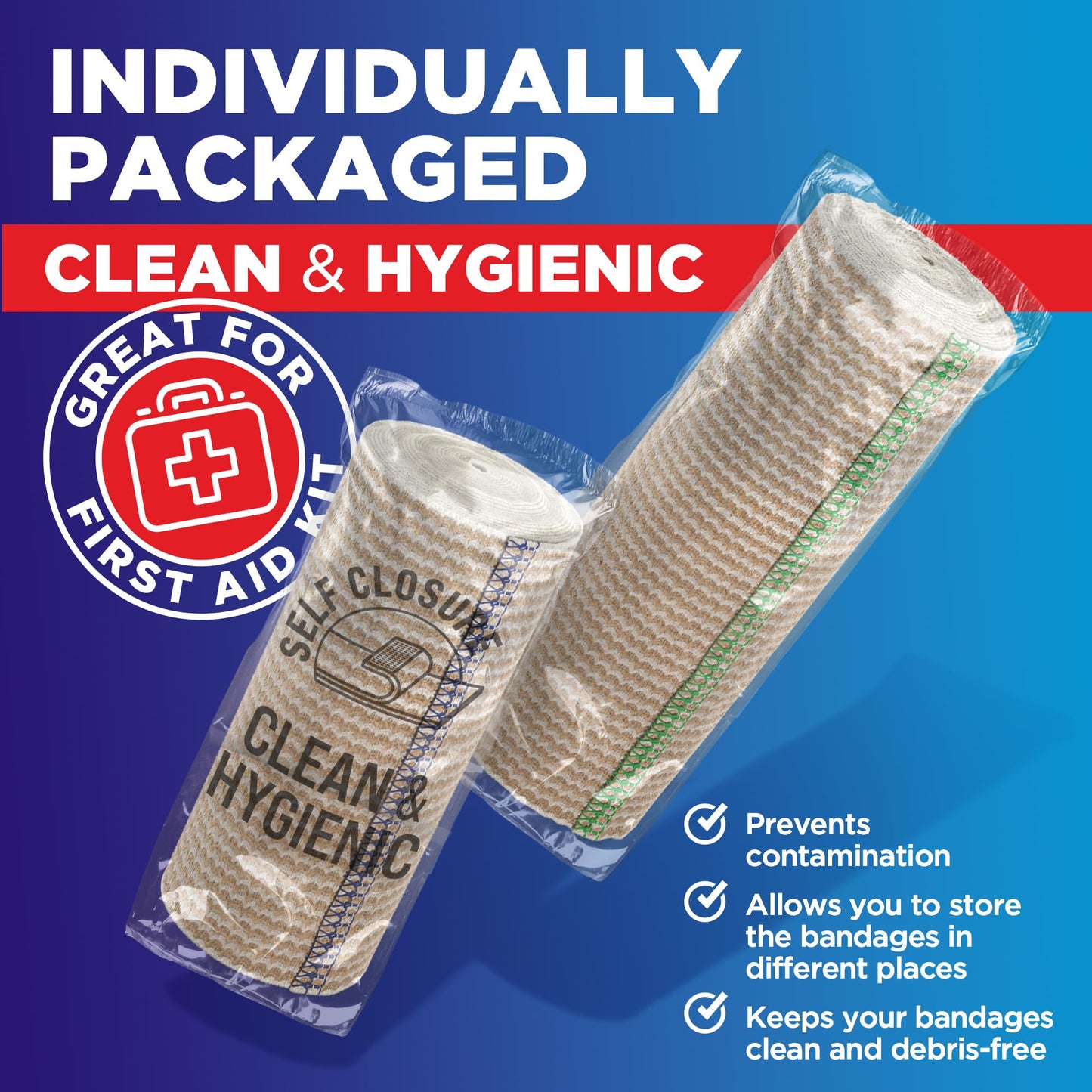 High-Performance Elastic Bandage Wrap - 6 Pack (2x2in, 2x3in, 2x4in) - Self-Closing Strong Compression Bandage Wrap for Leg, Ankles, Wrists, and Knees - for First Aid Kit and After Surgery Recovery