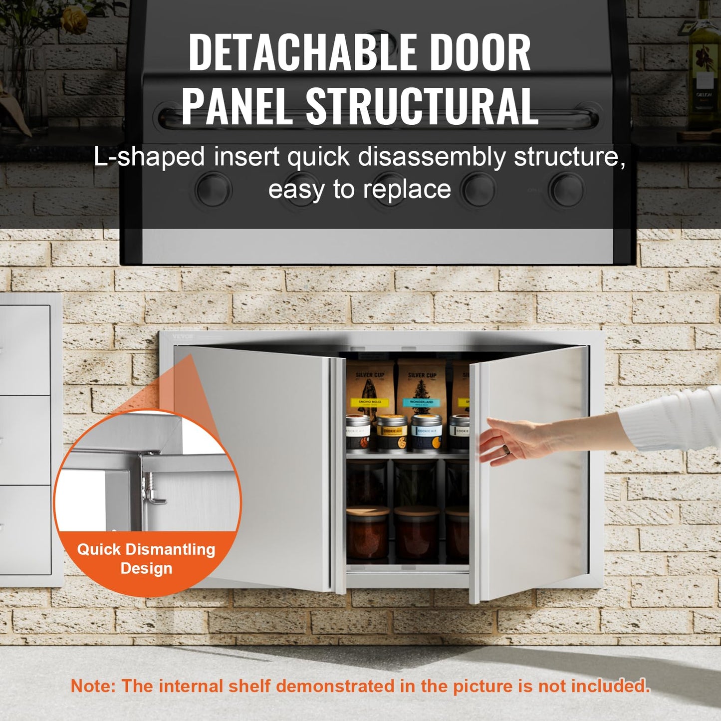 VEVOR BBQ Access Door, 36W x 21H Inch Double Outdoor Kitchen, Stainless Steel Flush Mount, Wall Vertical With Recessed Handles, for BBQ Island, Grilling Station, Outside Cabinet