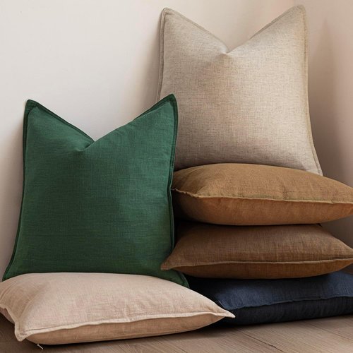 Foindtower Decorative Linen Throw Pillow Covers - Soft Euro Cushion Cases for Farmhouse Decor | 16 x 16 Inch Pine Green (Set of 2)