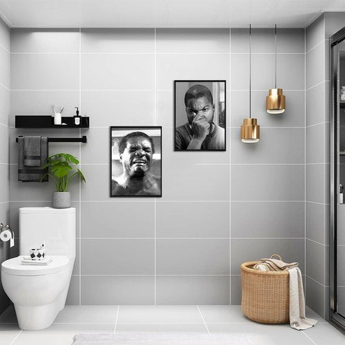 Funny Bathroom Canvas Wall Art Set by [Brand Name] - Vintage Comedy Movie Posters | Black Floating Frame, 12x16 in