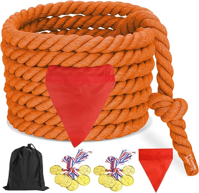 CWLAKON Field Day Games Tug of War Rope, Outdoor Games for Kids, Teens and Adults, Family Reunion Birthday Party, 20 Feet, Orange