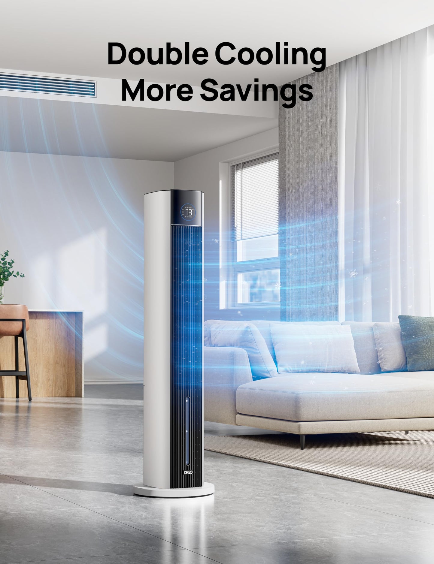 DREO Evaporative Air Swamp Cooler, 43" Cooling Fans that Blow Cold Air 2025 Upgraded, 85° Oscillating Floor Fan for Bedroom, Easy Cleaning, APP Control, Ice Packs, 4 Speeds & 4 Modes, 12H Timer, White