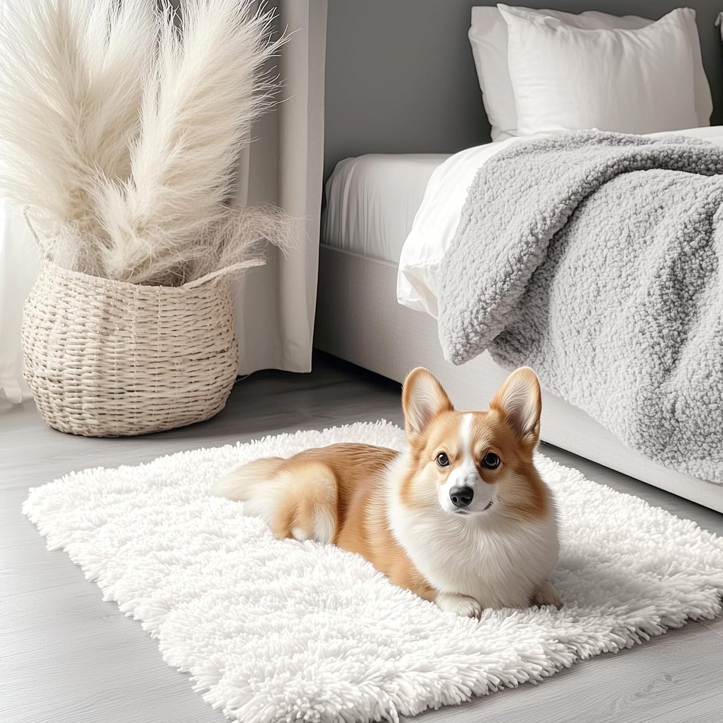 OLANLY Small Bedside Rug - Soft, Fluffy Shaggy Throw Rug for Bedroom & Living Room | Ivory