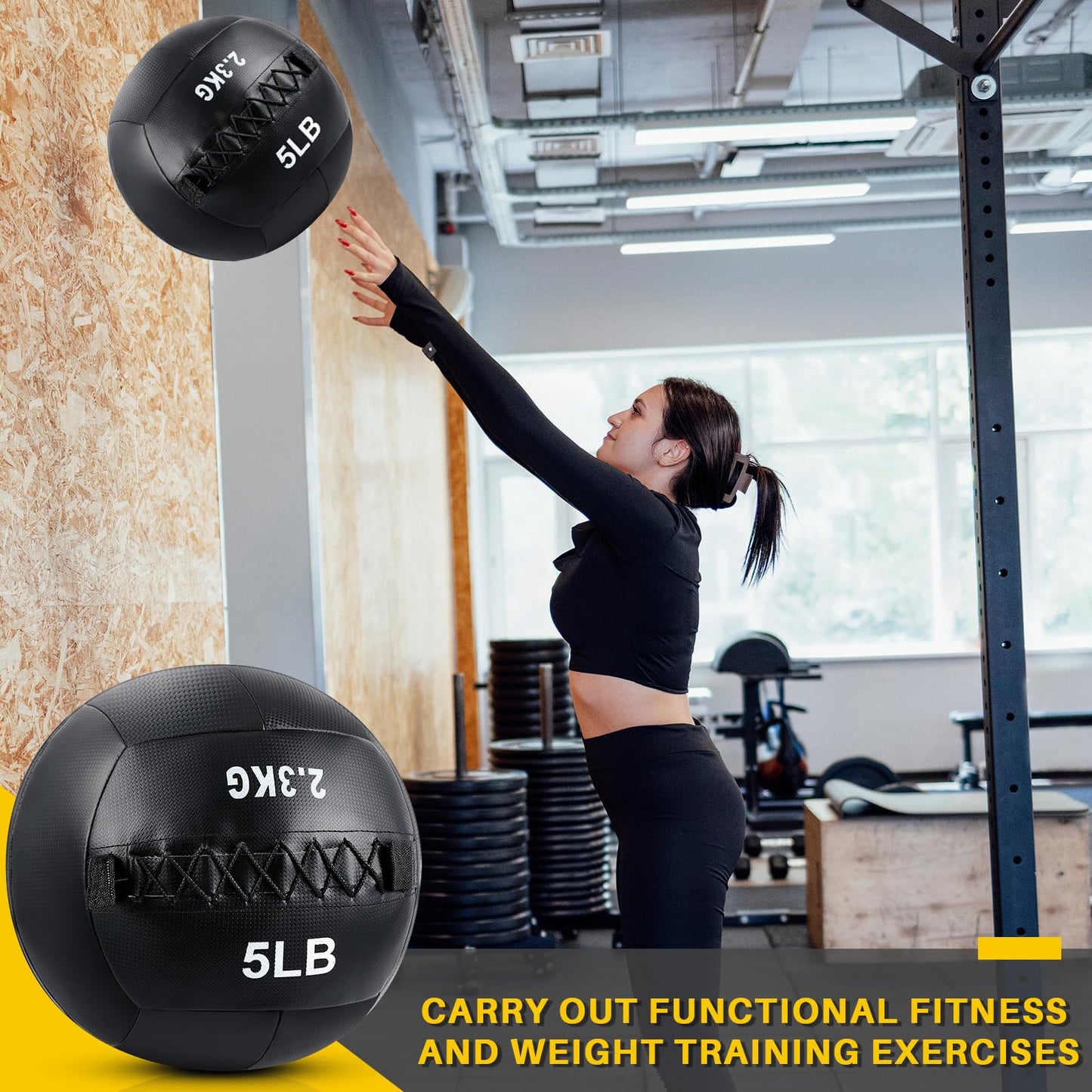 Lunmon 3 Pcs Soft Wall Medicine Ball for Exercise Fitness Slam Weighted Med Ball with Non Slip Grip for Slamming Workout Strength Conditioning Core Training Lunge and Partner Toss (5,10 and 15 Lbs)