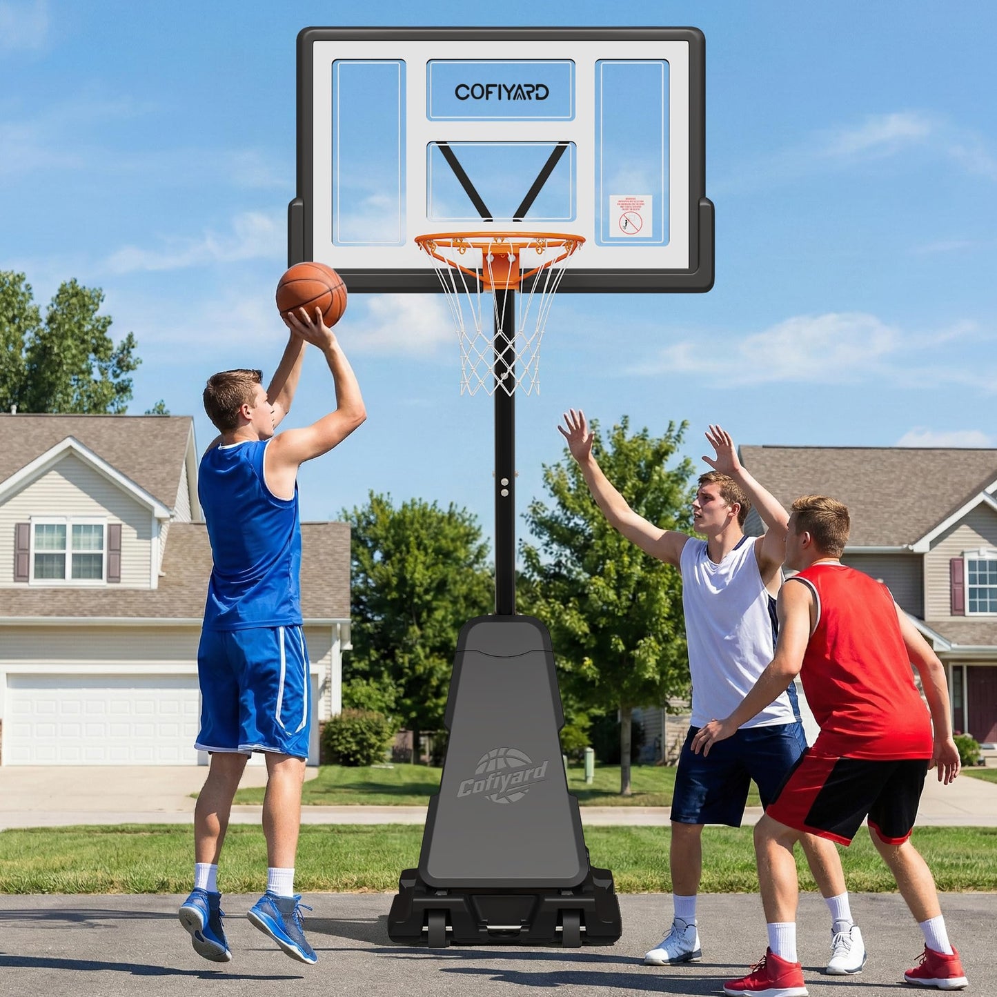 Cofiyard Basketball Hoop Outdoor with 44&48&54In Shatterproof Backboard, 5.25-10FT Height Portable Basketball Hoop with Sandbag, Adjustable Basketball Goal System