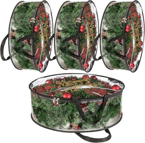 Clear Wreath Storage Bag by [Brand Name] - Heavy Duty PVC Protector for 24x8 Inch Christmas Wreaths | Includes Handle