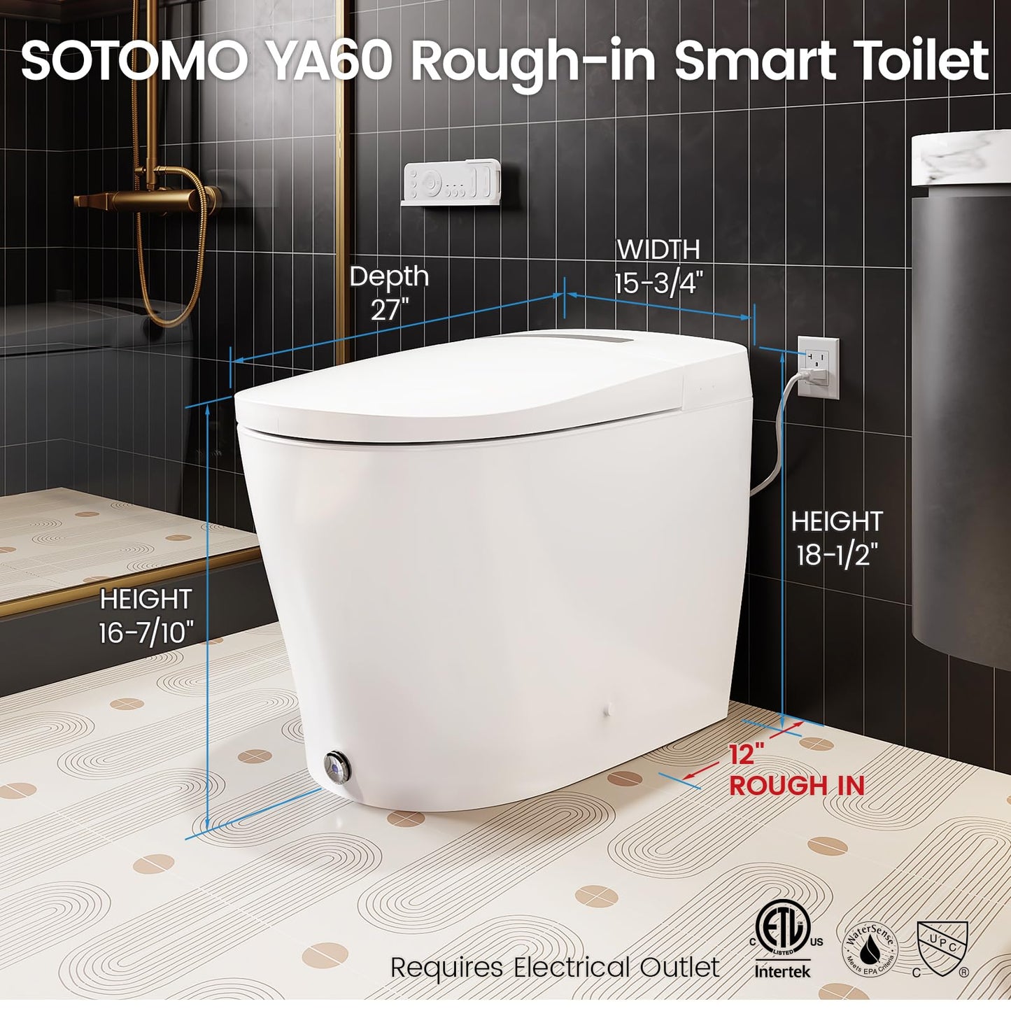 Smart Toilet with Built-in Bidet, One-Piece Bidet Toilet for Bathrooms, YA60 Bidet Toilet with Auto Flush, Kick Flush, Heated Seat, Warm Water and Dryer, Night Light, and Blackout Flush