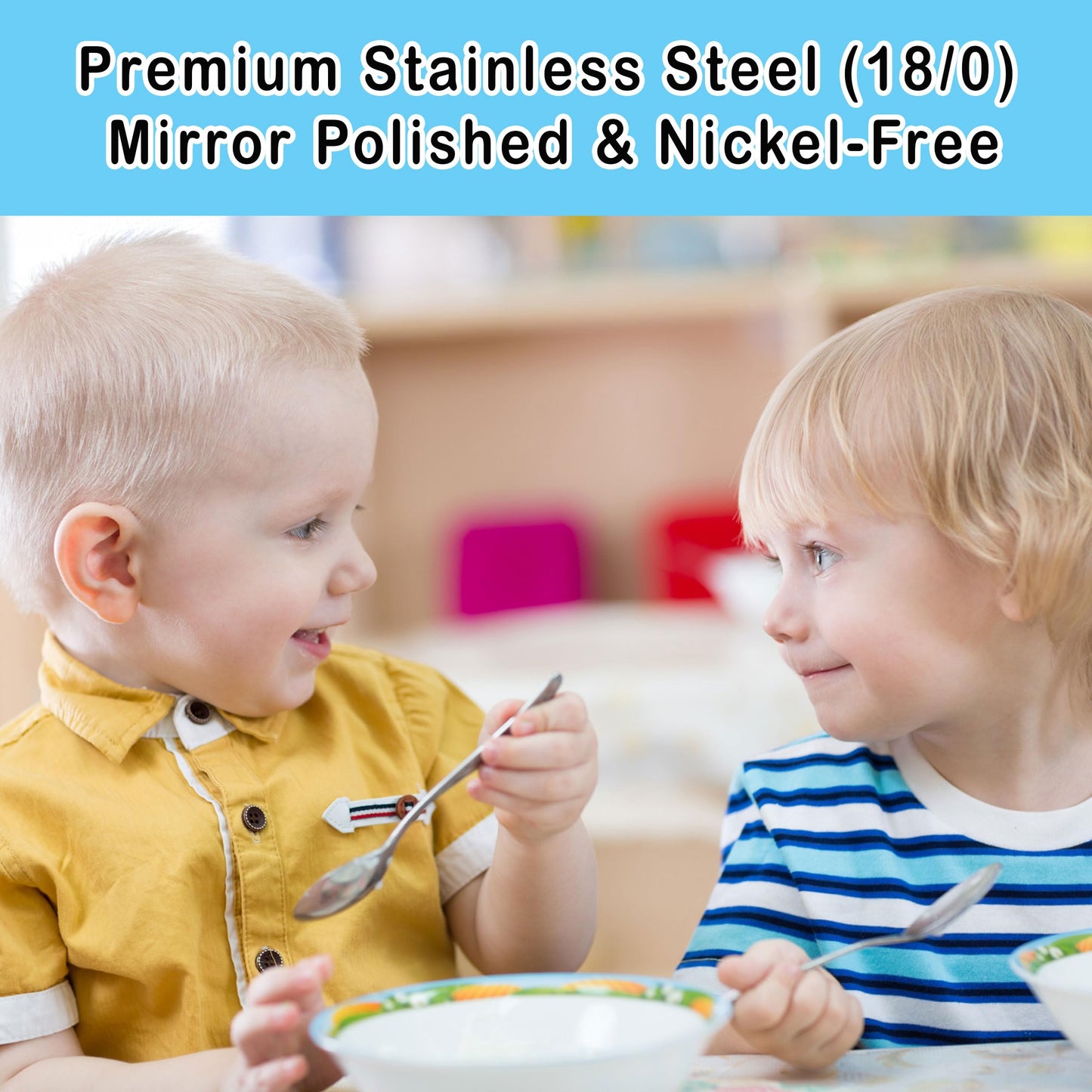 12 Piece Stainless Steel Kids Silverware Set - Child and Toddler Safe Flatware - Kids Utensil Set - Metal Kids Cutlery Set Includes 4 Small Kids Spoons, 4 Forks & 4 Knives