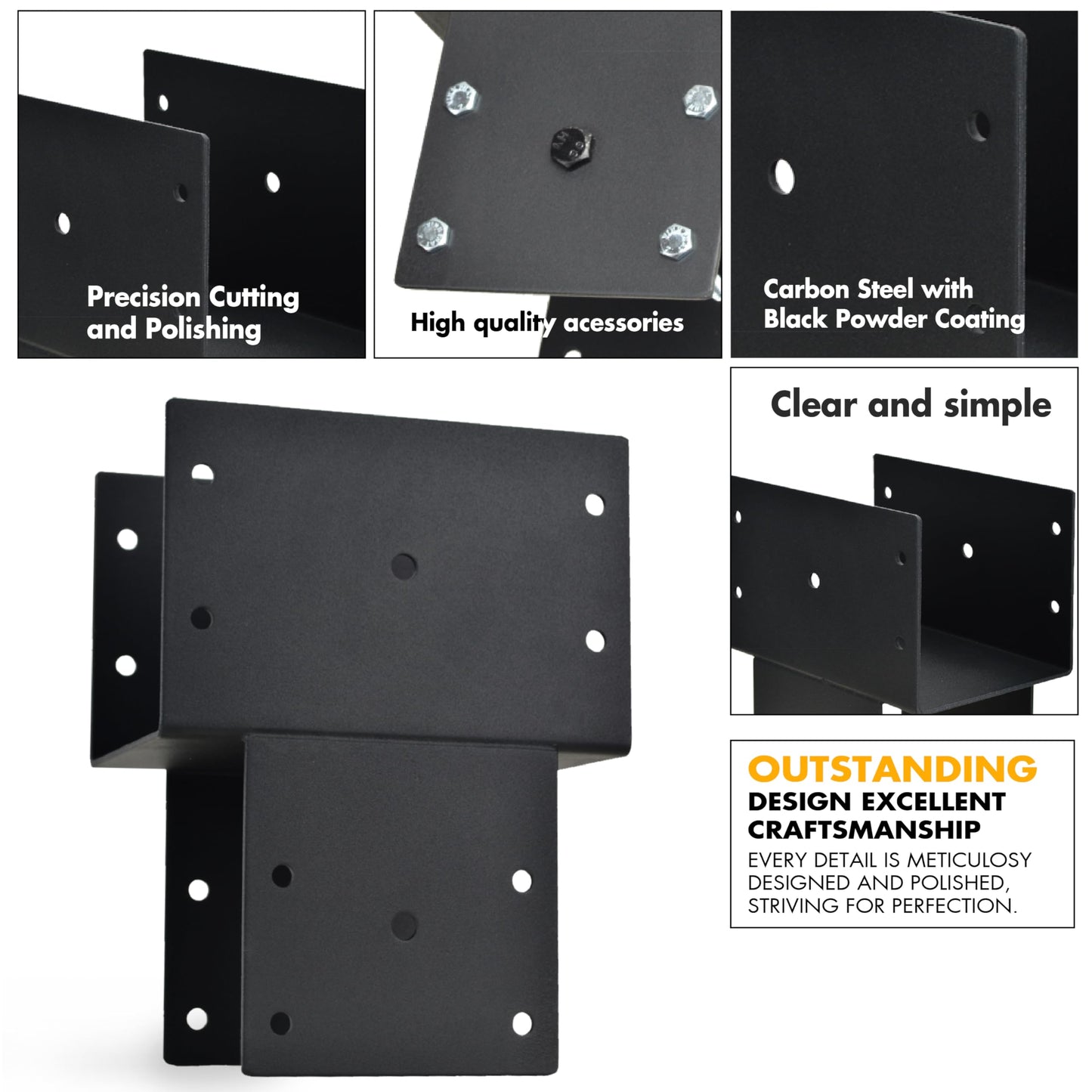 2 Pack Heavy Duty Post Caps Tie Bracket, 4''x4'' (Internal 3.5"x3.5"), Fit Connecting Wood Gazebo, Deck Patio Post and Wood Beams Bracket (Black)
