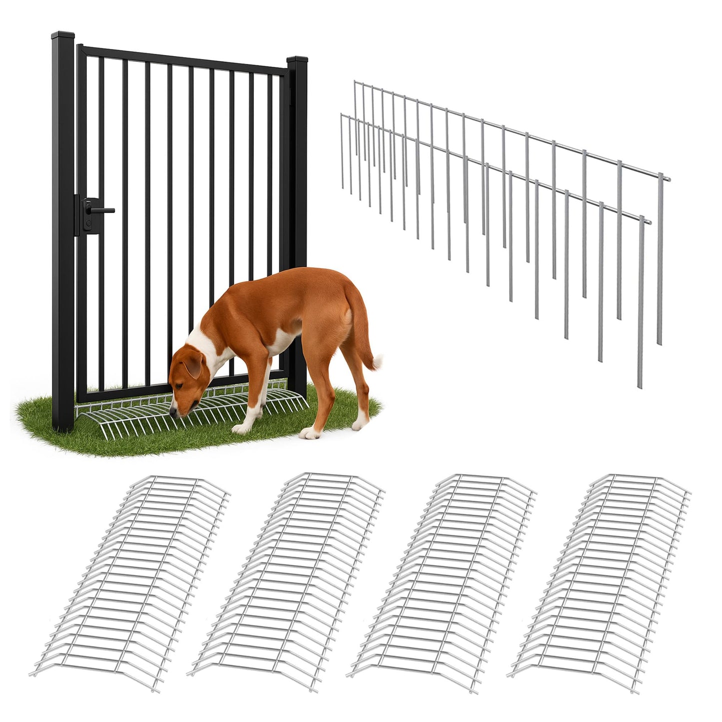 Dig Defence - Original Gate Plate - Underground Fence Gap Filler, Dog Digging Deterrent - 4 Pack with 2 SM/MD Animal Fence Barrier
