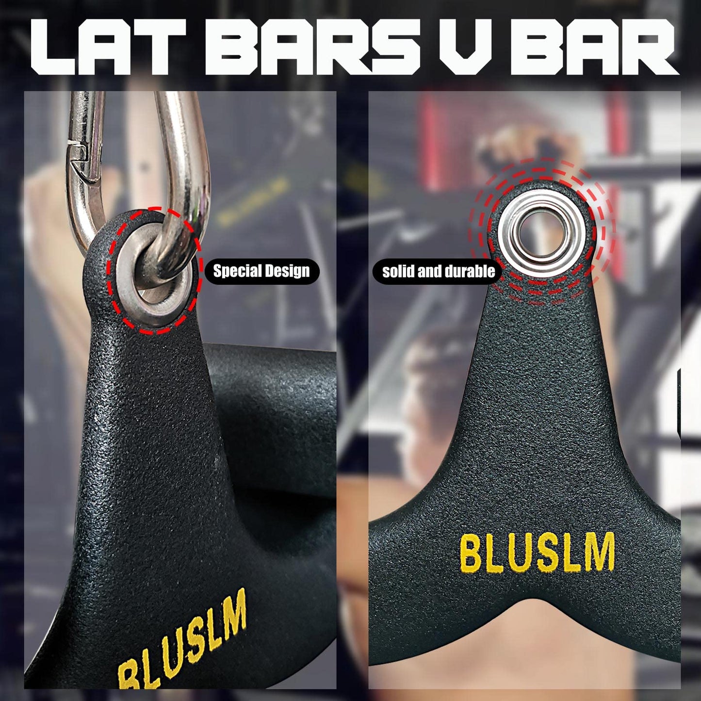 BLUSLM LAT Pull Down Bar for Cable Machine, LAT Pulldown Attachments T-bar V-bar Cable Attachment for Gym, Back Tricep Strength Training Handle