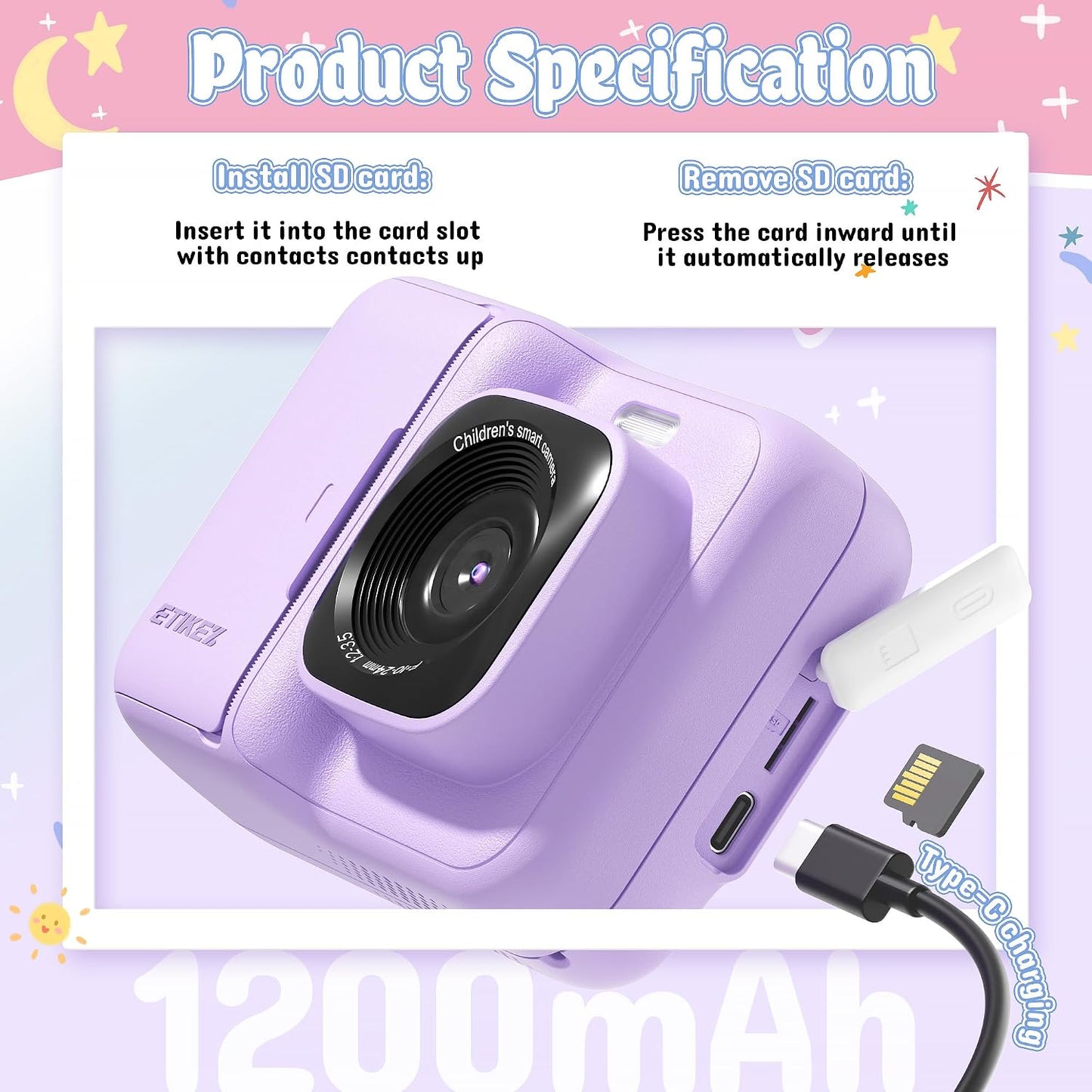 ETIKEZ 1080P 4 5 6 7 8 9 10 32GB 3 Kids Camera, Instant Digital Print Camera for Kids, Christmas Birthday Gifts