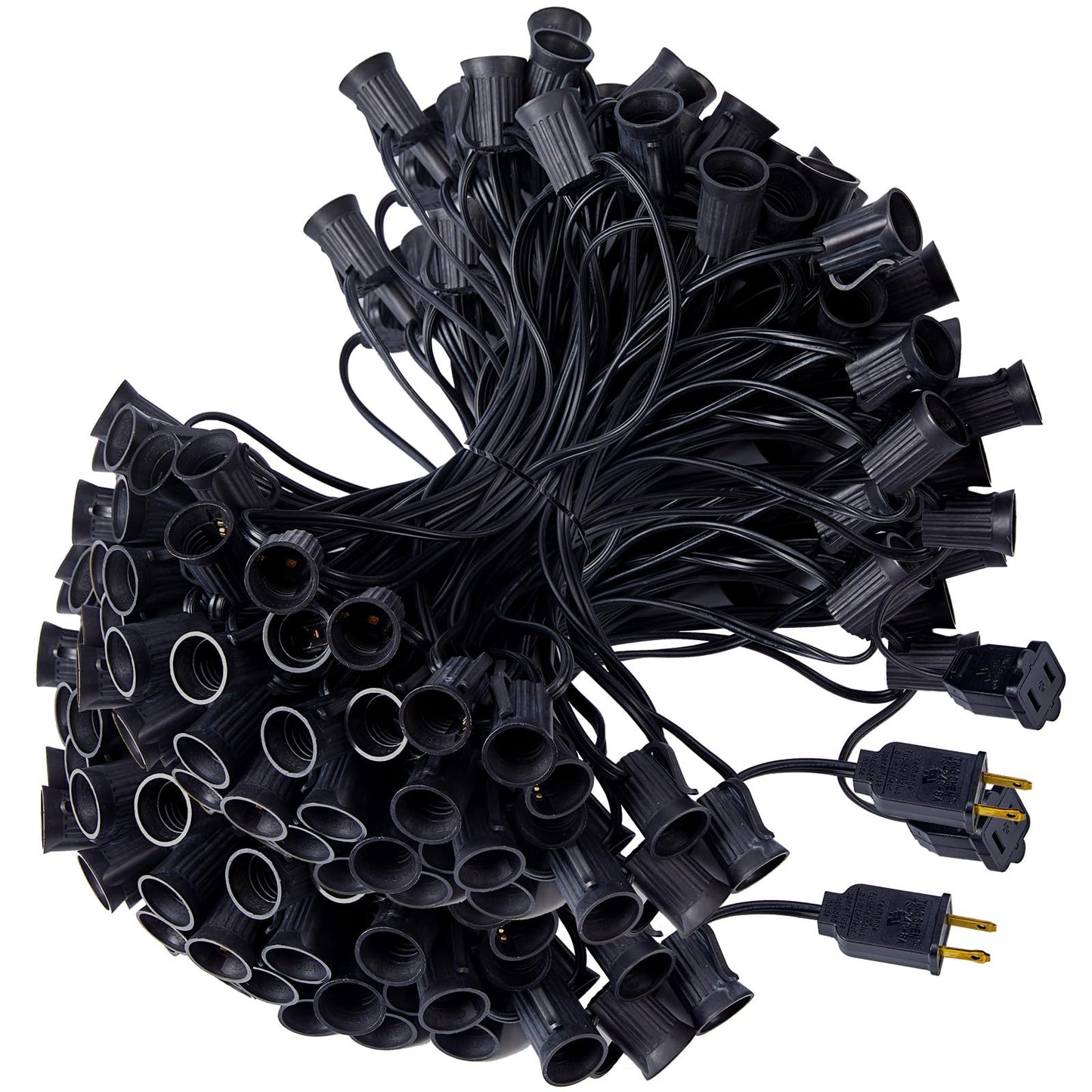 Minetom C9 Stringer 100 FT Outdoor String Lights, 2 Pack, Black Wire, 100 Sockets, 12in Spacing, for C9 LED Bulbs