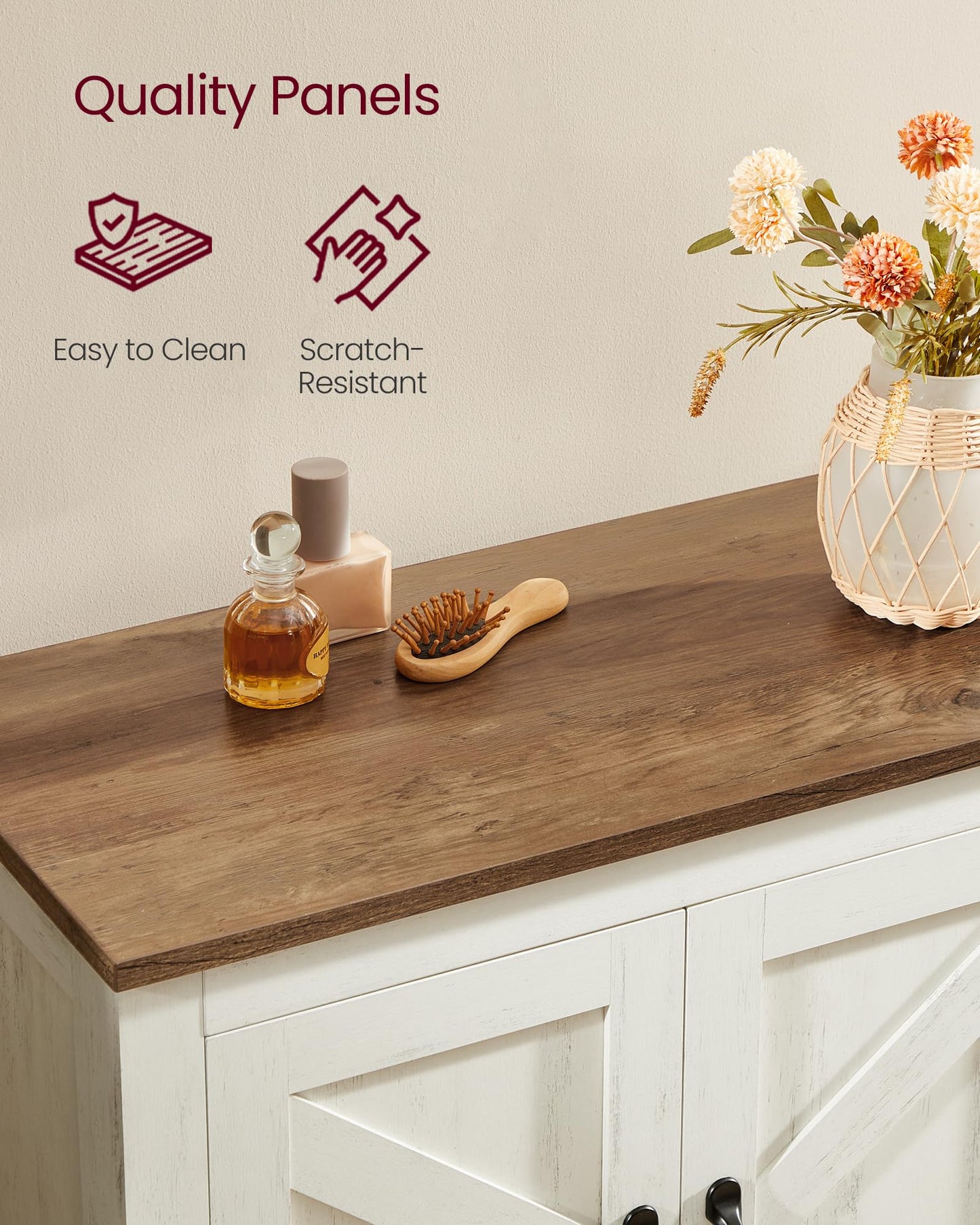 VASAGLE LIRY Collection - Farmhouse Storage Cabinet, Bathroom Floor Cabinet with Barn Doors, Freestanding Kitchen Pantry, Adjustable Shelves, for Dining Room, Living Room, Rustic White, UBBK773W01