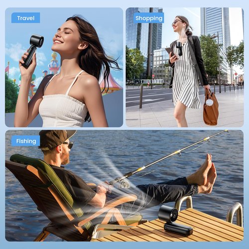 coldSky Portable Handheld Turbo Fan, 5000mAh Rechargeable Fan With 6 Speeds, Foldable Neck/Desk Fan With Digital Display, Pocket Small Fans With Air Turbo Tech For Women Outdoor, Travel, Office