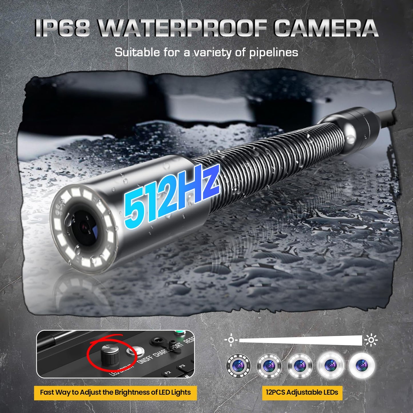 Sewer Camera Self Leveling, 7MM Thicker Pushrod, Keyboard, Distance Counter, 10.1'' Large HD Monitor, Sewer Inspection Camera IP68 with DVR & SD Card Industrial Borescope Snake (164Ft, with Locator)