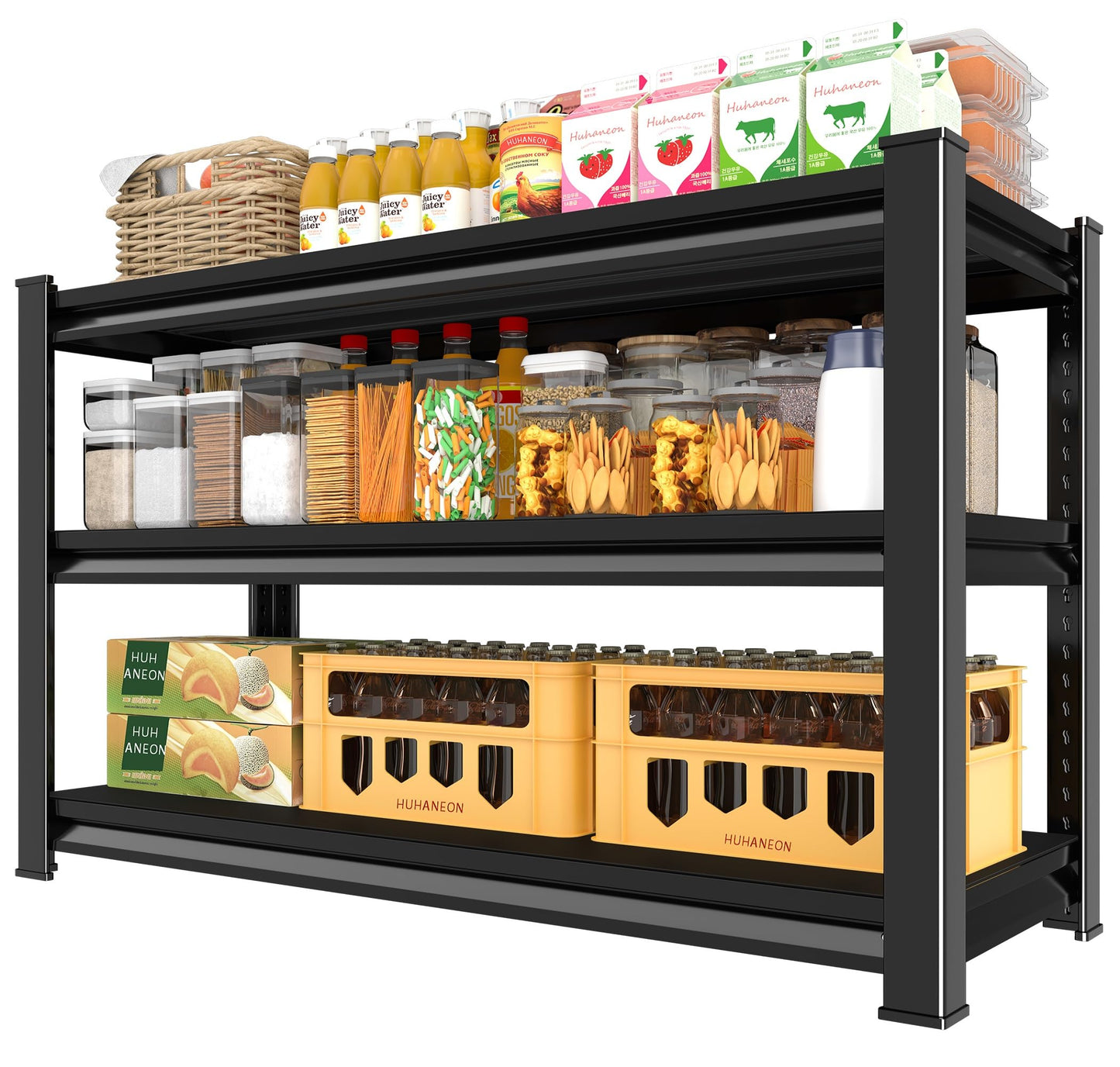 Huhaneon Metal Garage Shelving for Storage - 48'' Wide 1,560 Lbs Heavy Duty 3 Tier Utility Shelves Adjustable - Freestanding Rack Units for Kitchen Pantry Basement - Black 48" W x 16" D x 39" H
