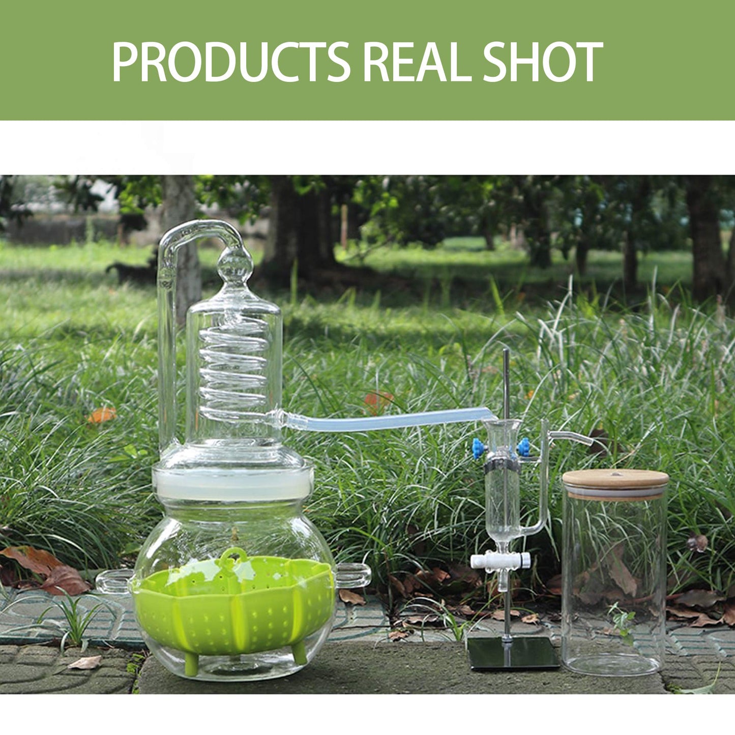 YUEWO 1Gal/4Liters Crystal Essential Oil Distillation Equipment Hydrosol Extractor Machine Water Distillers Home Brewing Kit for Home Countertop (Height:450cm/177inch+Essential Oil Separator)