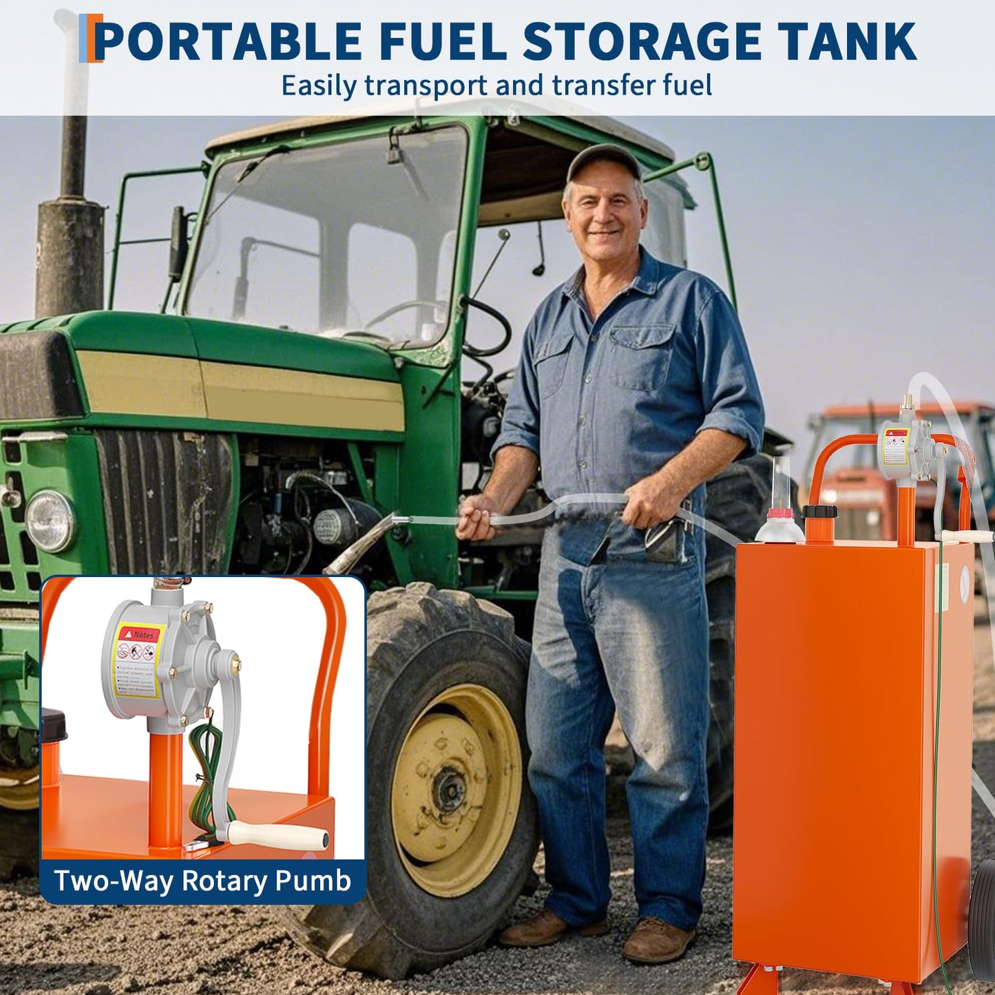 GarveeTech 35 gal Fuel Caddy,Fuel Storage Tank with Manual Transfer Pump,Gasoline Diesel Fuel Container for Cars, Lawn Mowers, ATVs, Boats, More, Orange