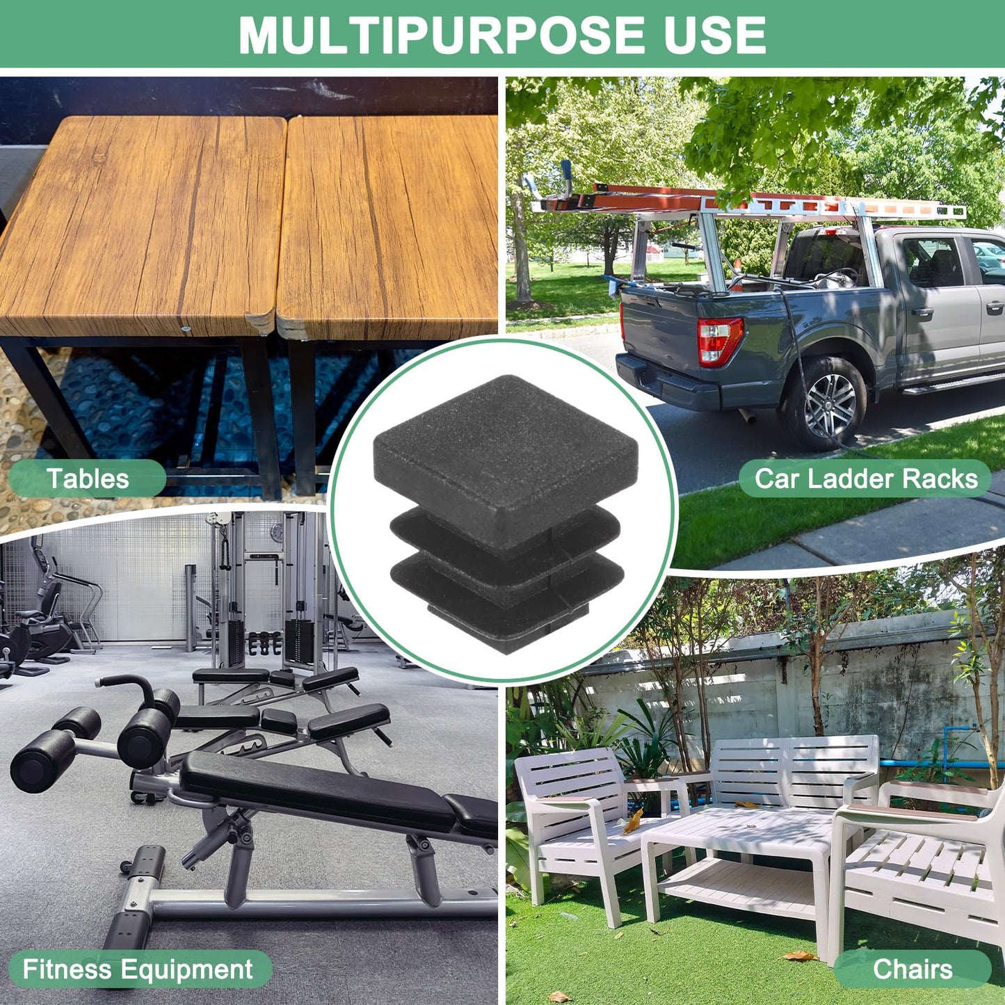 M METERXITY 50-Pack Tubing End Caps, 1/2 x 1/2 Inch Plastic Square Hole Plugs Inserts for Chair Leg/Bar Stool/Fitness Equipment, Chair Glides Fence Plug Floor Protectors