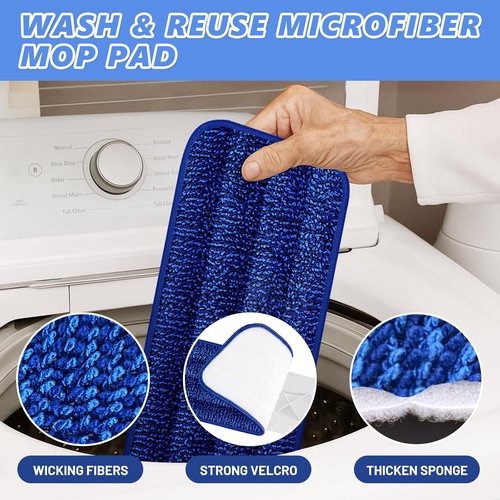 HOMTOYOU Microfiber Flat Mop - Spray Mop with 4 Washable Pads for Multi-Surface Cleaning | 400+ML Refillable Bottle