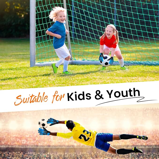 Jalunth Soccer Goalie Gloves Kids Youth Goalkeeper Field Player Gloves Boys Girls Training Grip Goal Keeper Glove Age 4-14 Years Old with Upgraded Anti-Skid Latex Palm