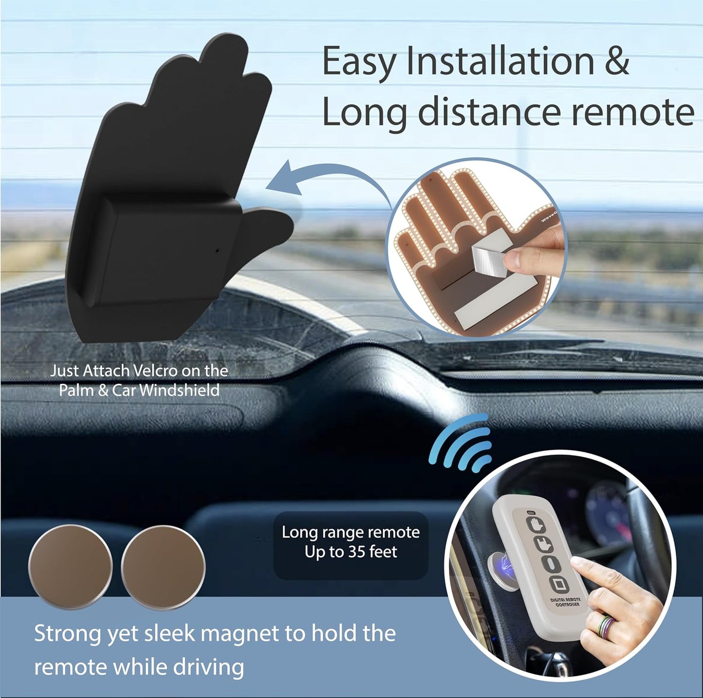 3 Communicate WaveOn Pro Gestures LED Display Fun Finger Car Light with Remote | with Other Drivers | Glogesture LED