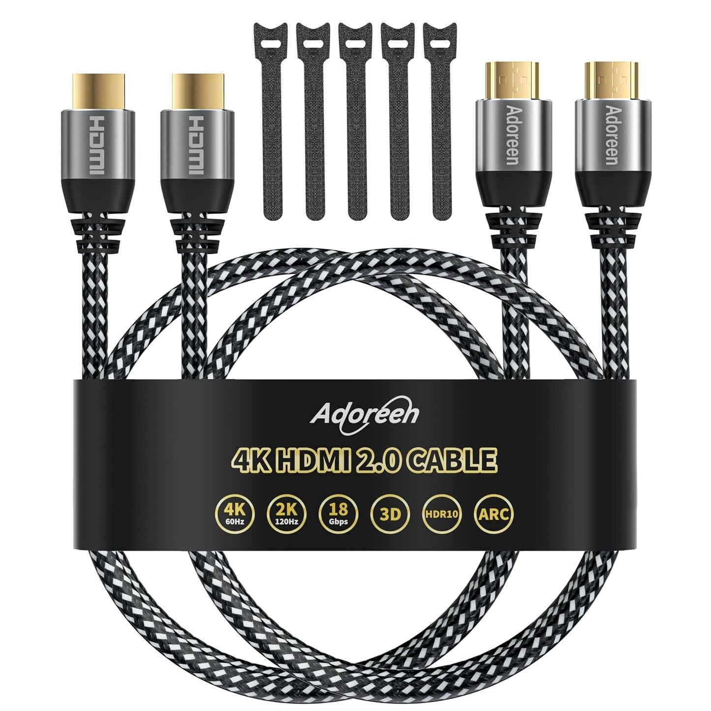 4K 4 Feet/2 Pack,High 18Gbps 2.0 Cord,4K@60Hz,2K,1080P,ARC 3D,Sturdy&Flexible&Untangled&Supreme PS5 Xbox+5 HDMI Cable