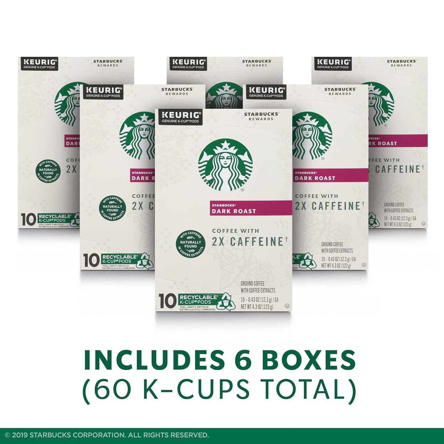 Starbucks Dark Roast K-Cup Coffee Pods - 2X Caffeine for Keurig Brewers | 60 Pods Total