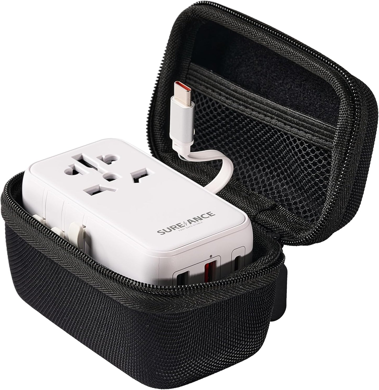 SUREANCE 70W 65W 1XUSB-C 2XUSB-A Universal Travel Adapter, Plug Adapter with One Fast Charging USB C Cable, PD & QC