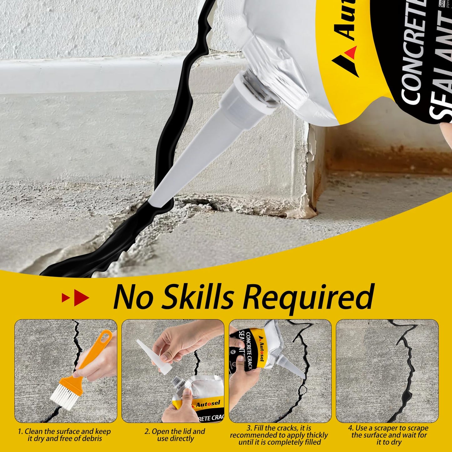6 Pack Concrete Repair Filler – Heavy-Duty Cement Crack Filler for Large Concrete Repairs, Foundation & Driveway Restoration | Outdoor & Indoor Use | Quick-Drying, Self-Leveling Sealant by Autosel