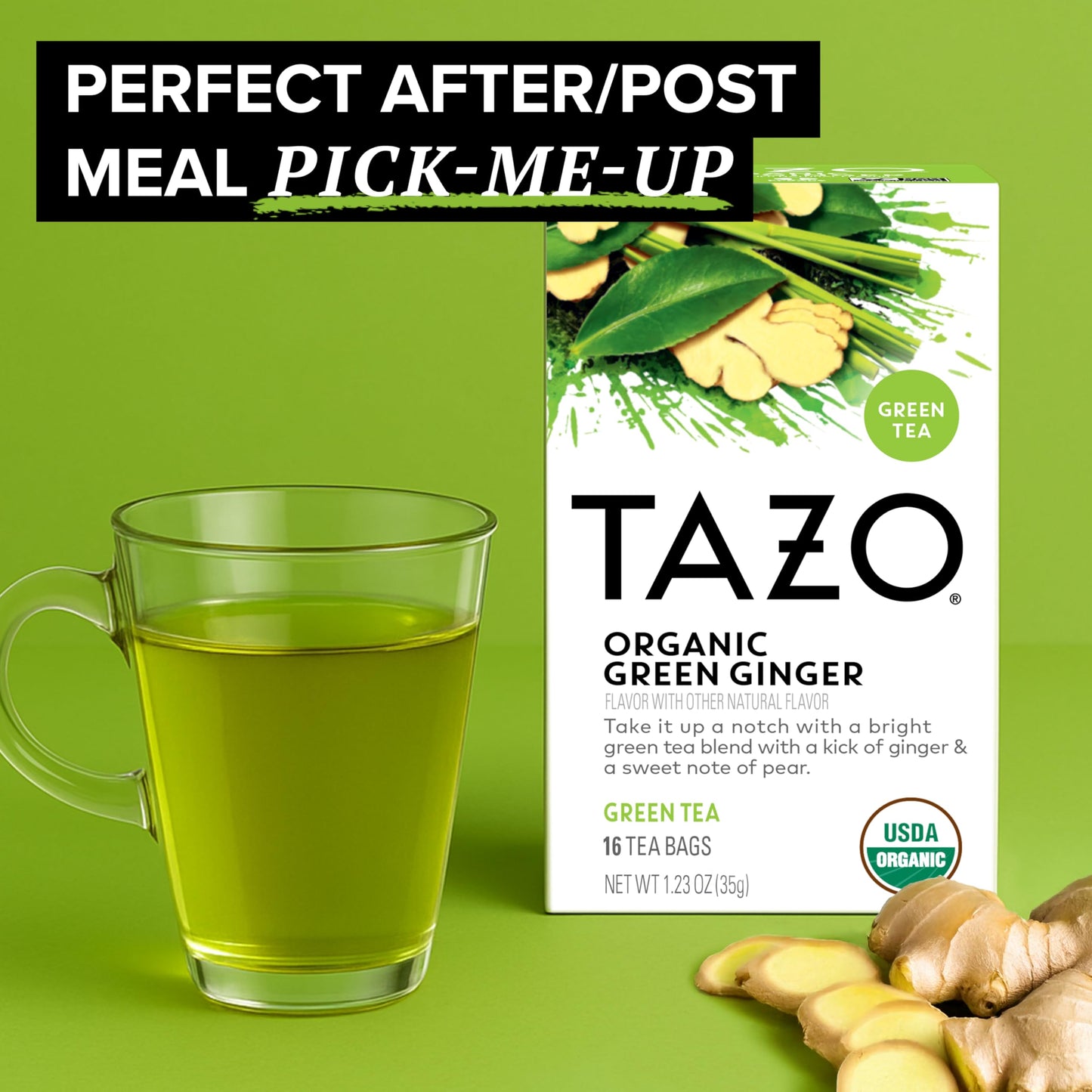 TAZO Organic Green Tea, Green Ginger, 96 Total Tea Bags (16ct - Pack of 6)