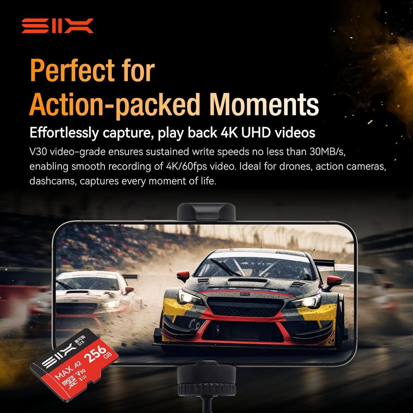 SIX M200 128GB 190MB/s 4K A2, U3, V30 128GB Micro SD Card Read Up to for UHD Continuous Recording - microSDXC Memory