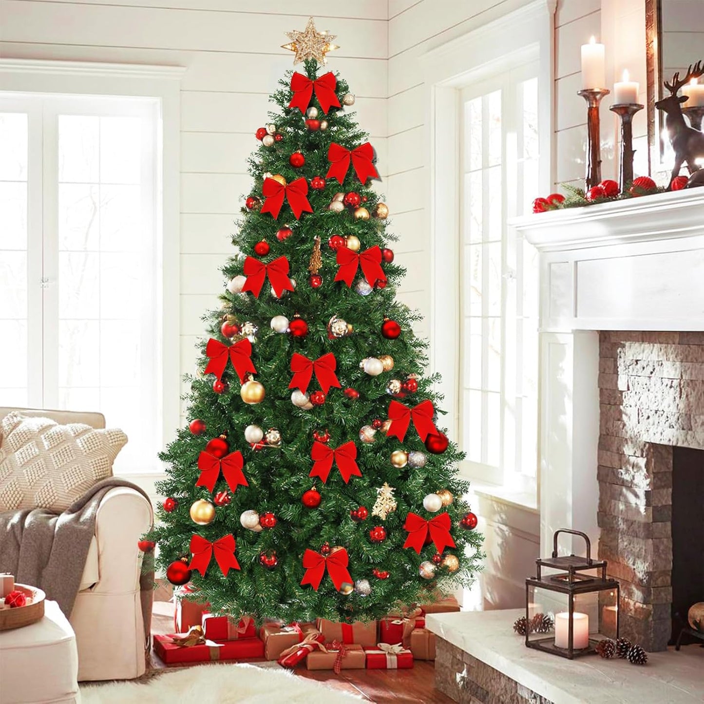 Regine Switzerland 12Pcs Red Velvet Bows | 6 Inch Christmas Tree Decorations for Holiday Decor
