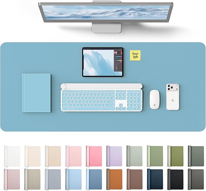YSAGi Leather Desk Protector, Office Mat, Large Mouse Mat, Non-Slip PU Leather Blotter, Laptop Desk Mat, Waterproof Writing Pad for Office and Home(Sea Blue, 42" x 17.2")