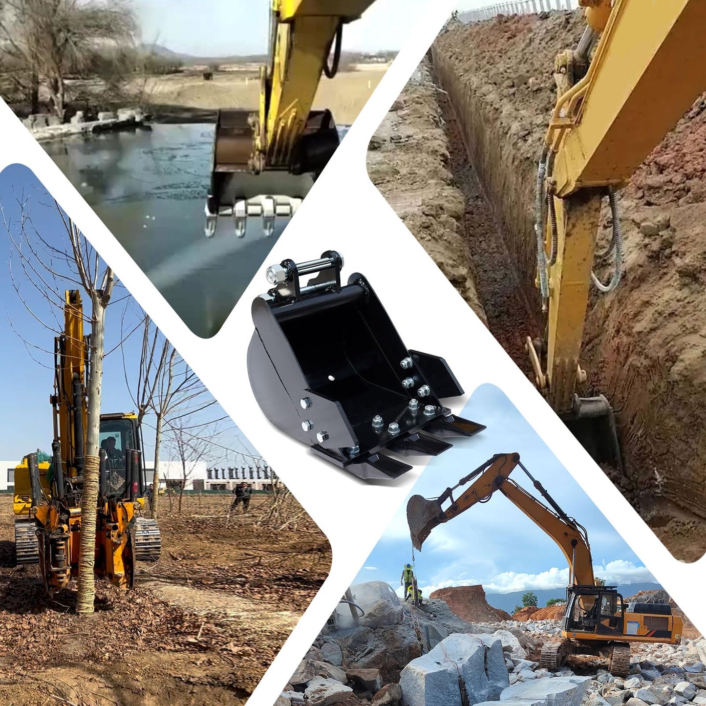 DANWIWEE Mini Excavator Digging 11.8in Bucket Attachments for Mini Excavator, 300mm Trench Buckets with Metal Teeth Fit for 1-2 Tons Mini Excavator, Small Digger Buckets Excavator Backhoe Attachments