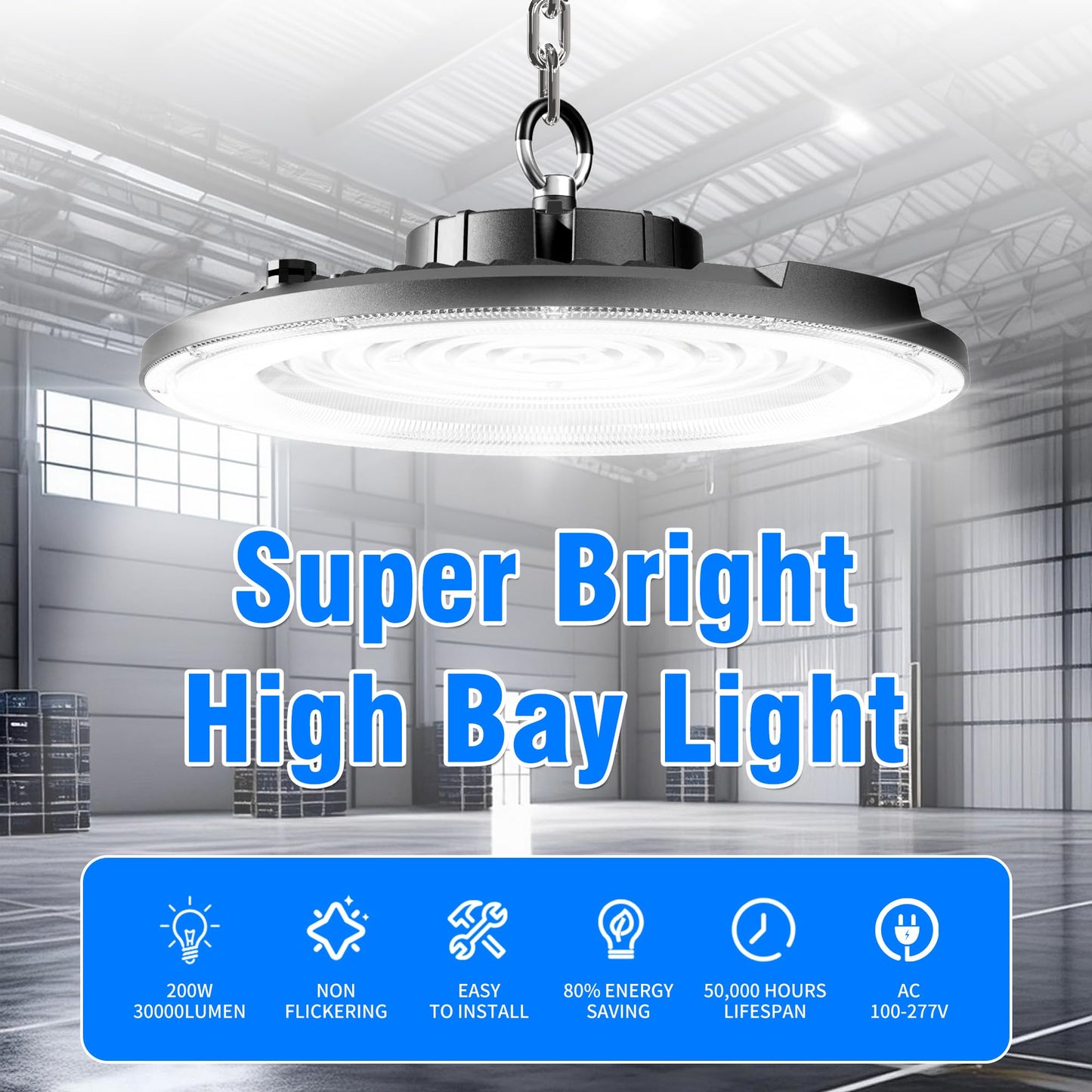 Jinshowlux UFO LED High Bay Light 200W 12 Pack 5000K 30000LM High Bay LED Shop Light with Plug Alternative to 800W MH/HPS for Warehouse Garage Workshop, AC100-277V。