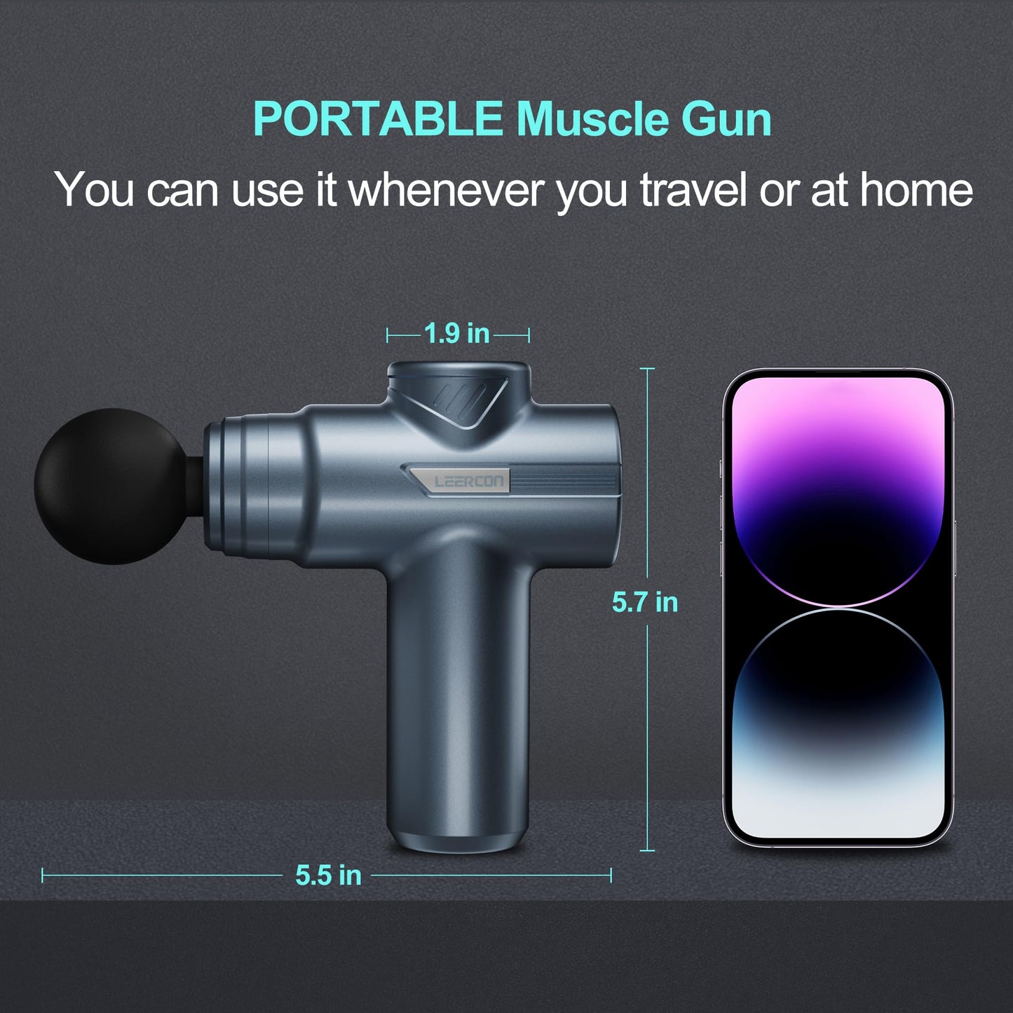 LEERCON Small Massage Gun Handheld Deep Tissue Massager Gun for Pain Relief- 6 Speeds, 4 Heads, Ideal Gift for Men & Women (Blue)