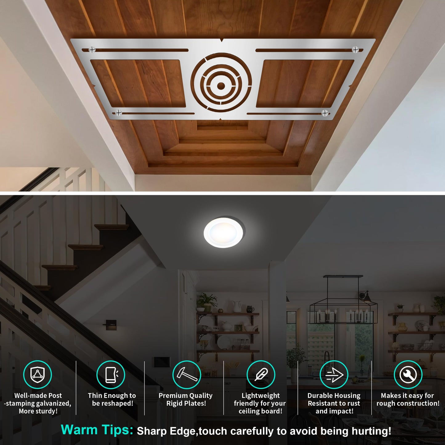 New Construction Mounting Plate, 3-4-6 Inch, LED Recessed Lighting Housing Kits for remodeling, Basement remodeling, Hanging Ceiling and LED Lighting, Shallow Recessed Lighting Housing Plate,40PC