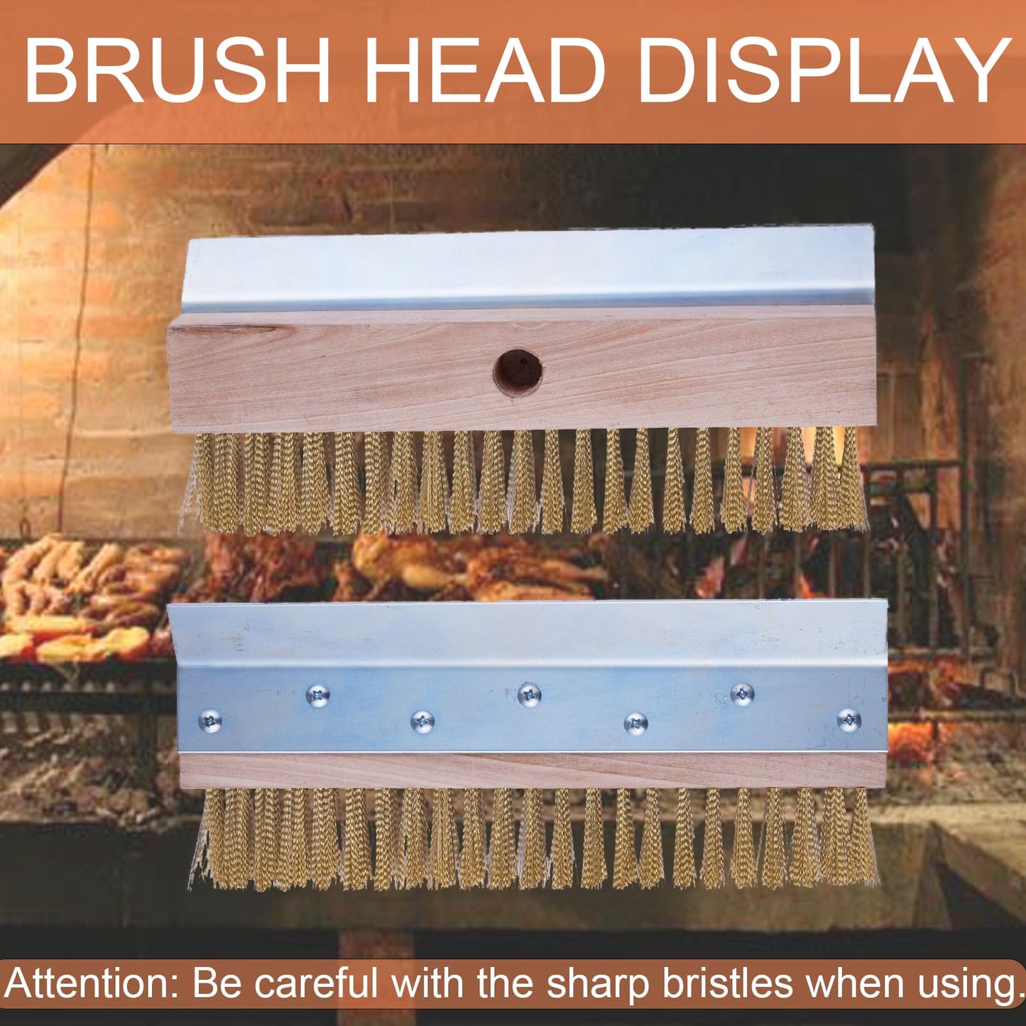 LAKIDOGS Aluminum Pizza Oven Brush, Grill Brush, Wire Brushes, with Scraper and 4 Sections of Detachable Long Rod Design for Commercial Cleaning, Kitchens, Restaurants, BBQ Shelf Or Any Grill