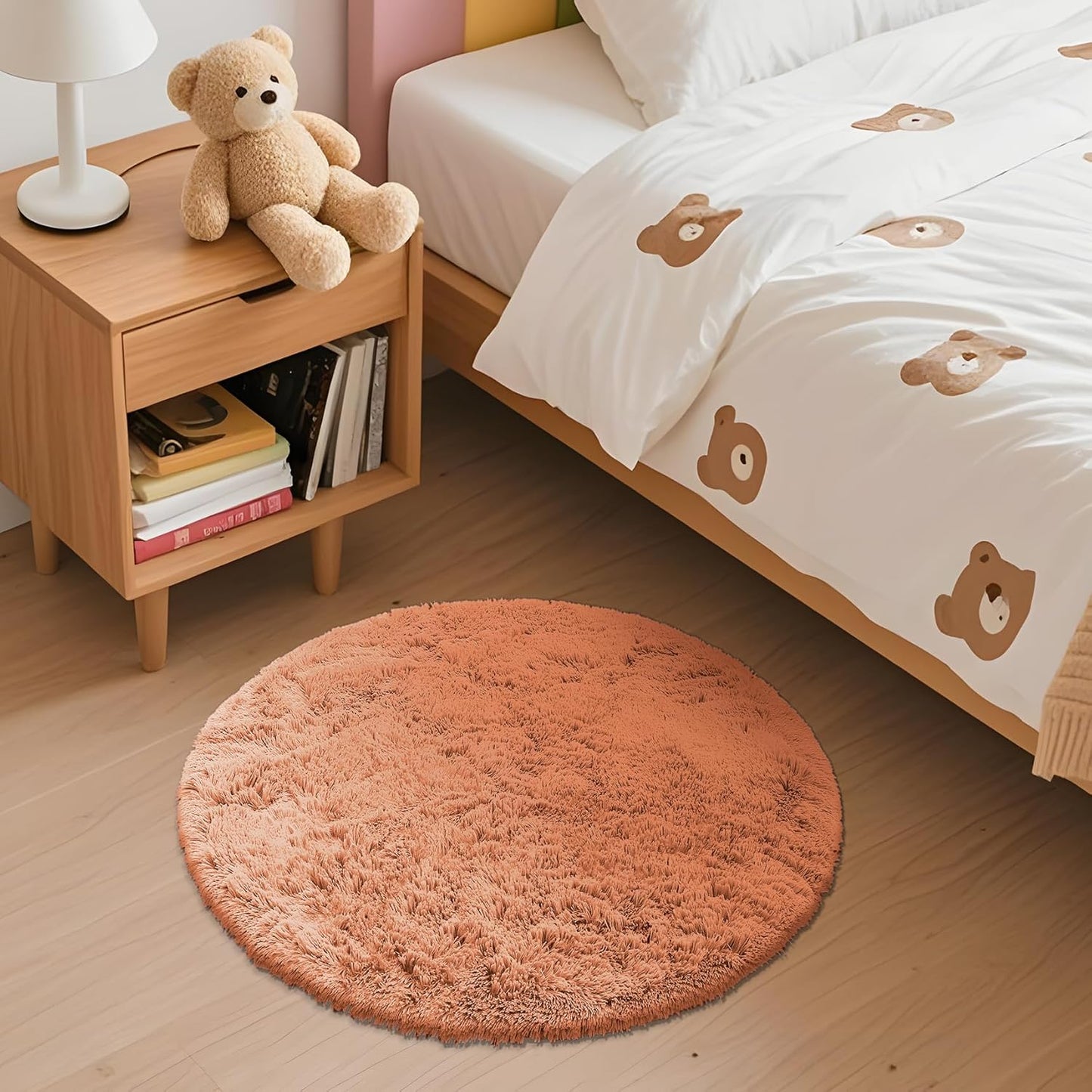 OLANLY Round Area Rug - Soft Muted Orange Shaggy Carpet, 2 ft Circle for Bedroom & Living Room Decor