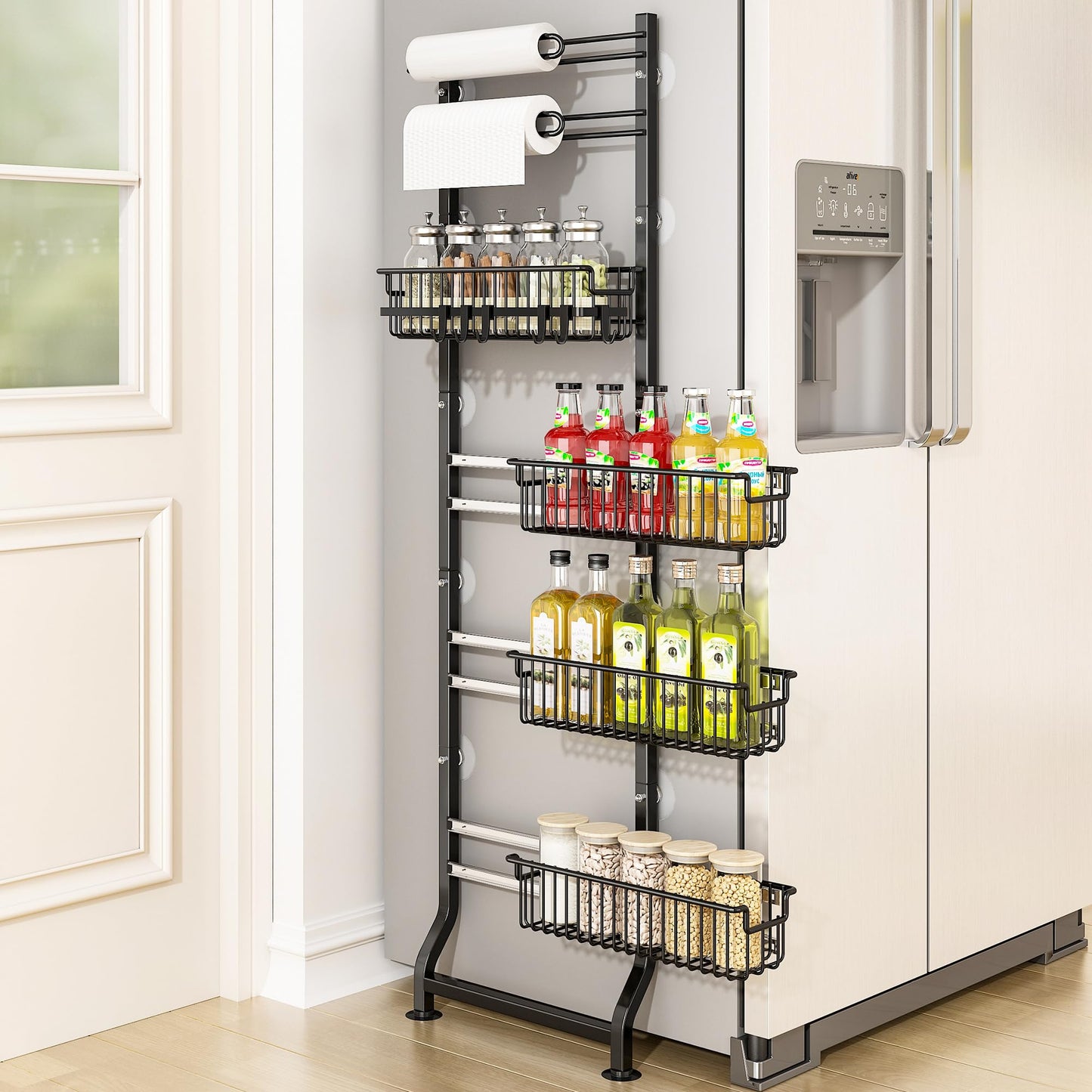 BUKFEN 6-Tier Slim Corner Shelf, Spice Rack Next to Fridge Slim, Narrow Storage Cabinet Organizer for Kitchen, Bathroom, Laundry Room