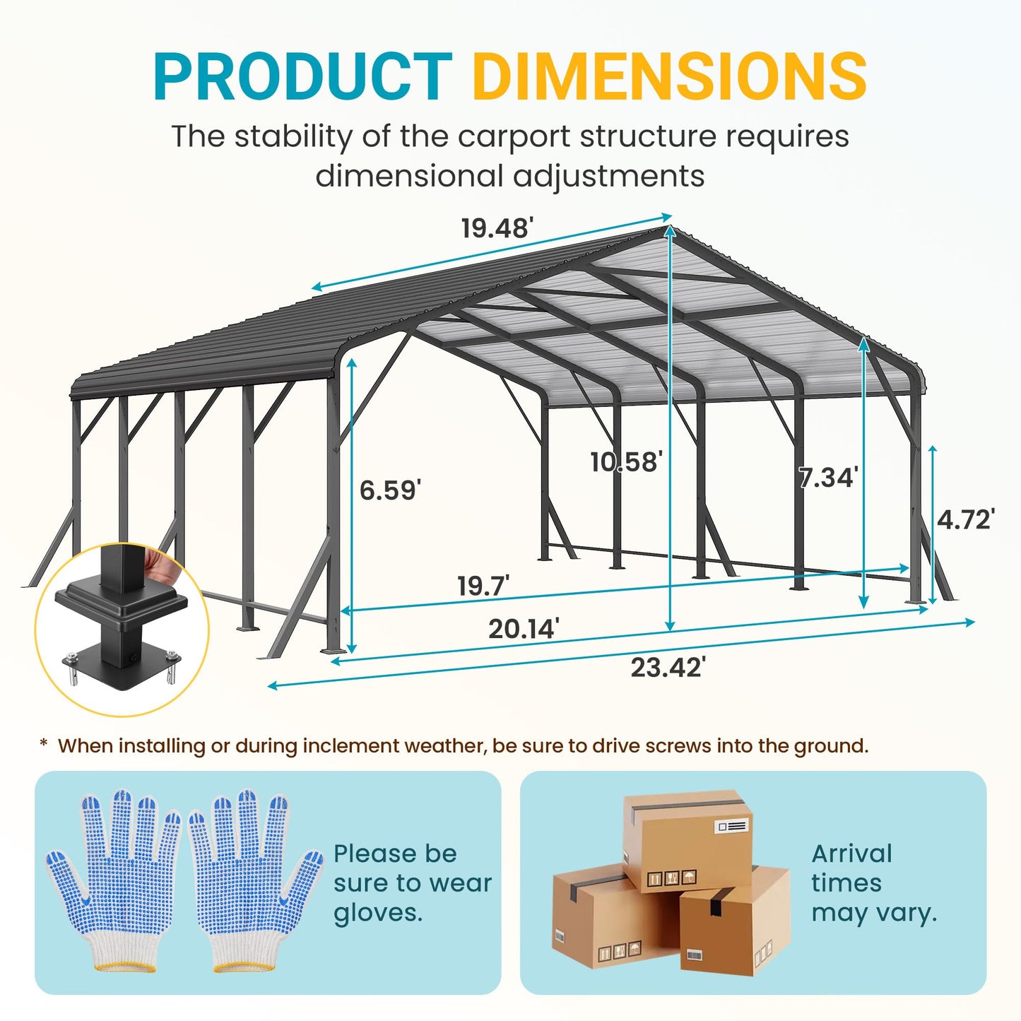 Fansafurn 20' x 20' Carport, Metal Carport with Updated Roof & Enhanced Base, Heavy Duty Canopy Carports Garage, Vertaile for Car, Truck, Boat, Tractors, Party, Grey