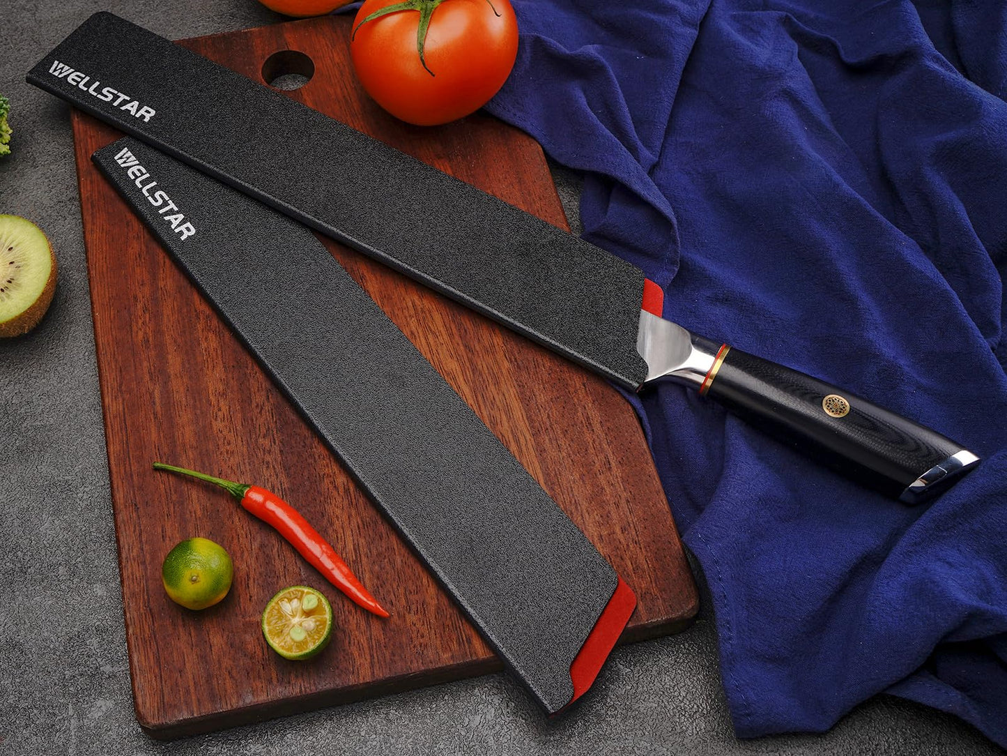 WELLSTAR Knife Edge Guards Set, 2 Piece 12 Inch Universal Blade Covers, BPA Free ABS Protective Long Blade Sheaths, Non-Scratch Felt Lining Kitchen Knives Covers (Knives not included)