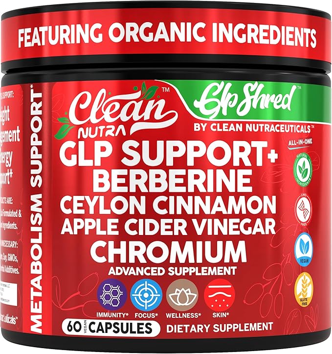 GLP1 Supplement Berberine Ceylon Cinnamon Apple Cider Vinegar Chromium Turmeric PCOS Supplements Immunity & Metabolism Support 60 Vegan Capsules by Clean Nutra