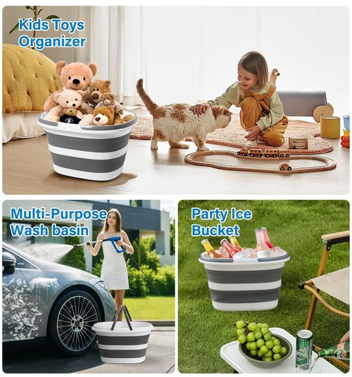 Collapsible Bucket 16L with Handles, Cleaning Mop Bucket Space Saving Foldable Silicone Tub for Laundry Storage Camping, Portable Wash Basin for Home & Car, 4.2 Gallon Compact Utility Plastic Bucket