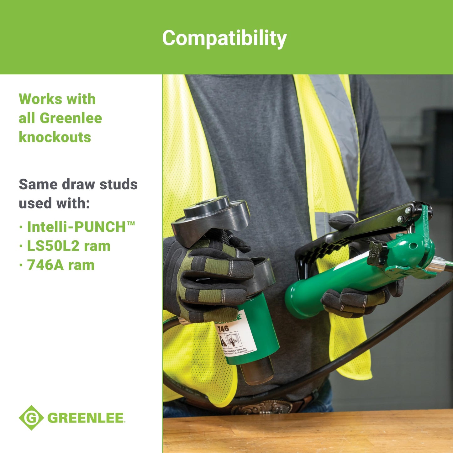 Greenlee 7310SB 11-Ton Hydraulic Knockout Punch Kit with Hand Pump, Ram, 1/2" to 4" Slug-Buster Punches, Dies, and Hydraulic Draw Studs, Electrical Conduit Hole Cutter Kit