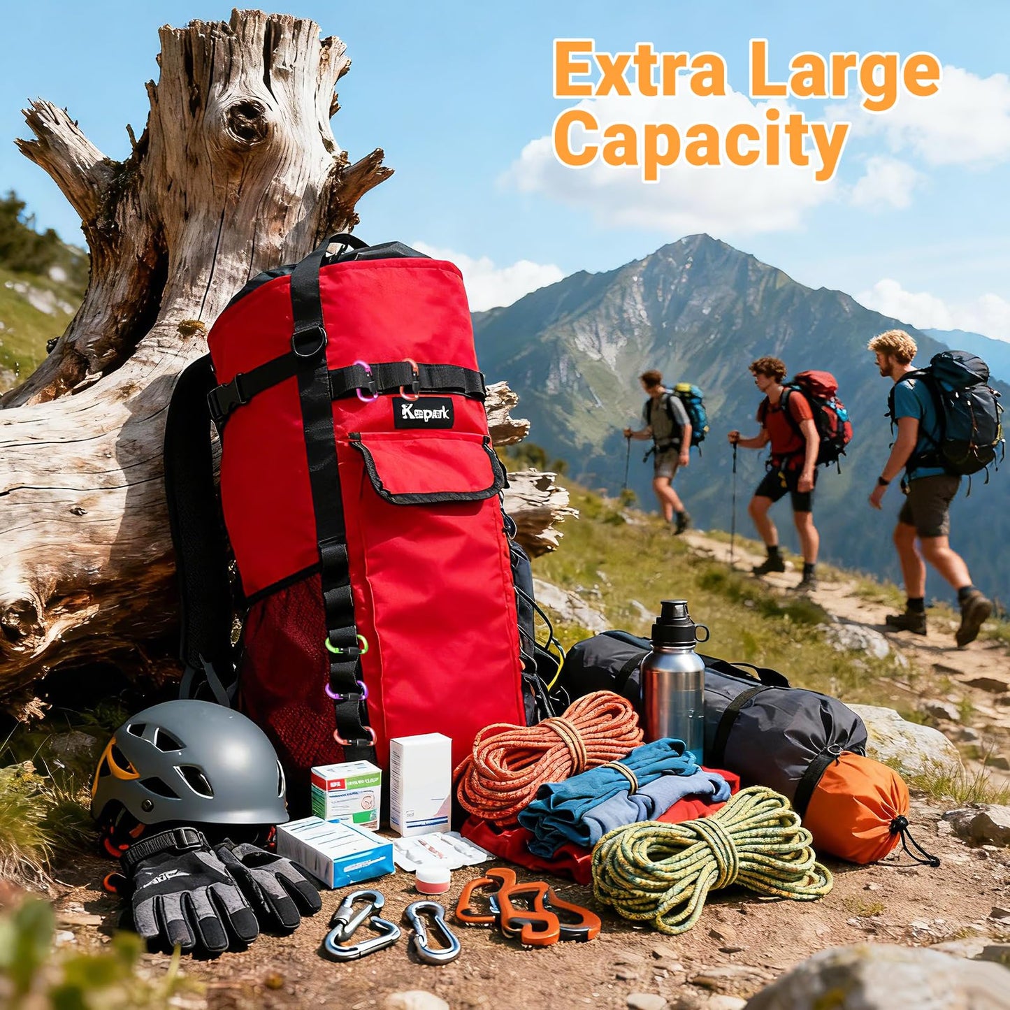 Keepark Rock Climbing Rope Storage Bag - Large Capacity Tree Rope Storage Backpack, Waterproof Oxford Outdoor Climbing Rope Bag With Adjustable Shoulder Straps - Red